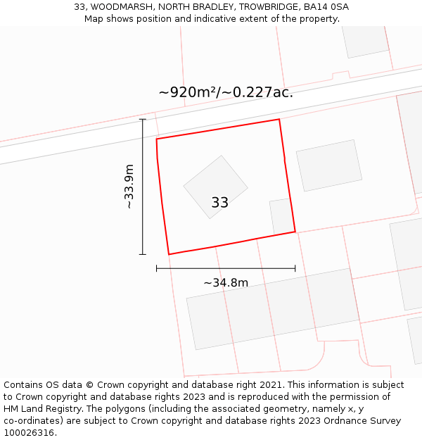 33, WOODMARSH, NORTH BRADLEY, TROWBRIDGE, BA14 0SA: Plot and title map