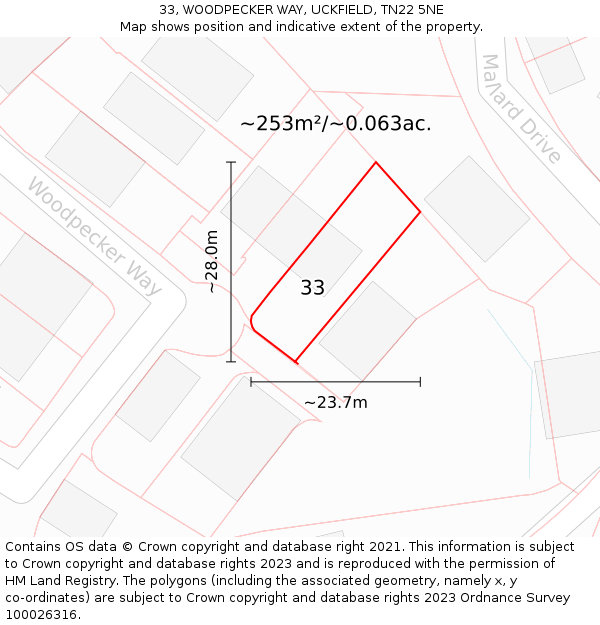 33, WOODPECKER WAY, UCKFIELD, TN22 5NE: Plot and title map