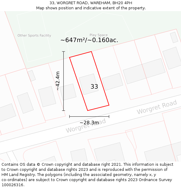 33, WORGRET ROAD, WAREHAM, BH20 4PH: Plot and title map