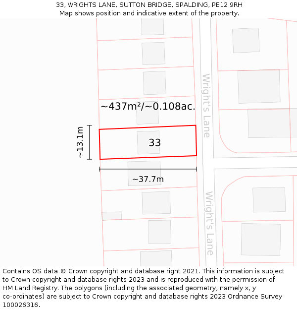 33, WRIGHTS LANE, SUTTON BRIDGE, SPALDING, PE12 9RH: Plot and title map