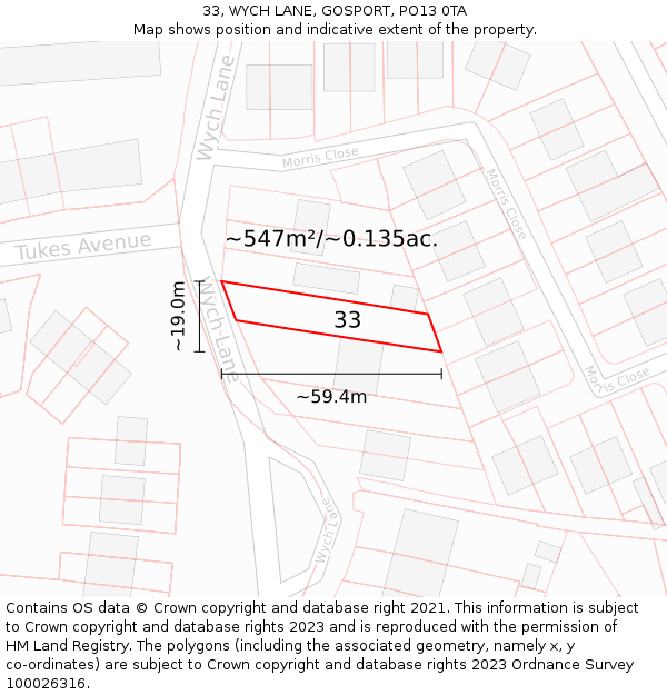 33, WYCH LANE, GOSPORT, PO13 0TA: Plot and title map