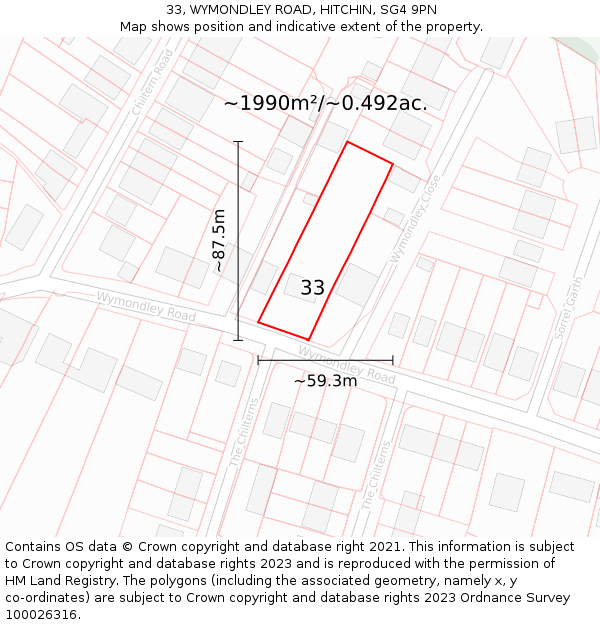 33, WYMONDLEY ROAD, HITCHIN, SG4 9PN: Plot and title map