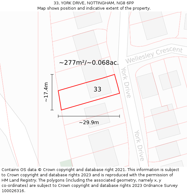33, YORK DRIVE, NOTTINGHAM, NG8 6PP: Plot and title map