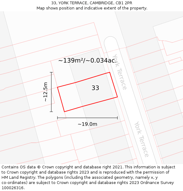 33, YORK TERRACE, CAMBRIDGE, CB1 2PR: Plot and title map