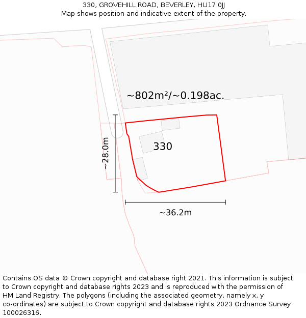 330, GROVEHILL ROAD, BEVERLEY, HU17 0JJ: Plot and title map