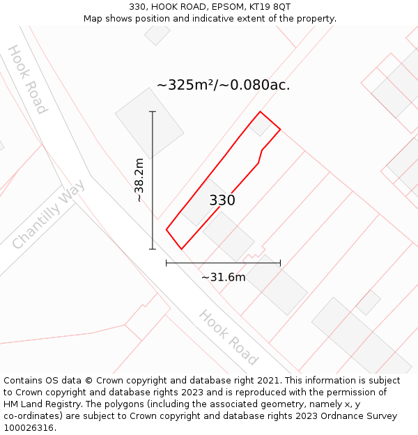 330, HOOK ROAD, EPSOM, KT19 8QT: Plot and title map