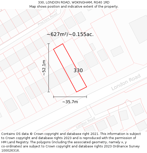 330, LONDON ROAD, WOKINGHAM, RG40 1RD: Plot and title map