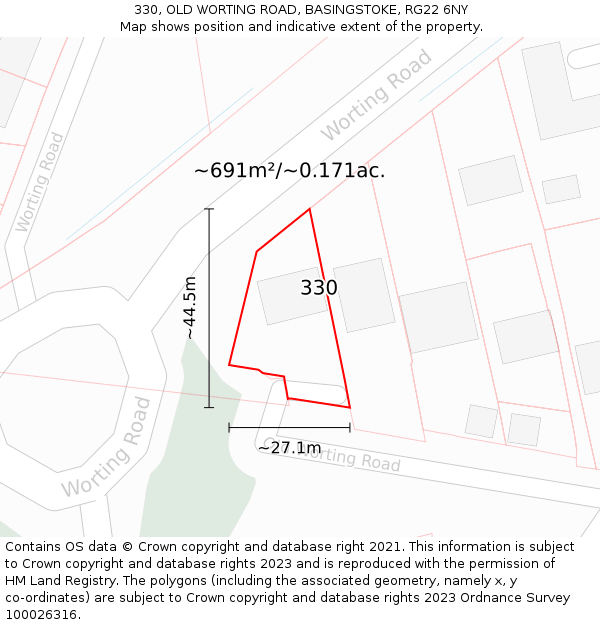 330, OLD WORTING ROAD, BASINGSTOKE, RG22 6NY: Plot and title map