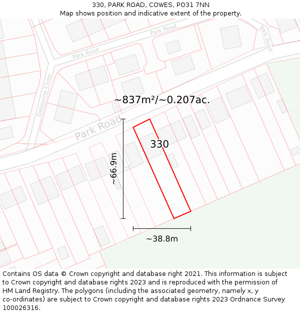 330, PARK ROAD, COWES, PO31 7NN: Plot and title map