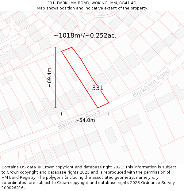 331, BARKHAM ROAD, WOKINGHAM, RG41 4DJ: Plot and title map