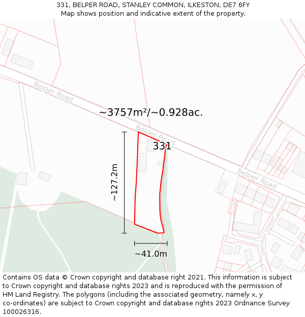 331, BELPER ROAD, STANLEY COMMON, ILKESTON, DE7 6FY: Plot and title map