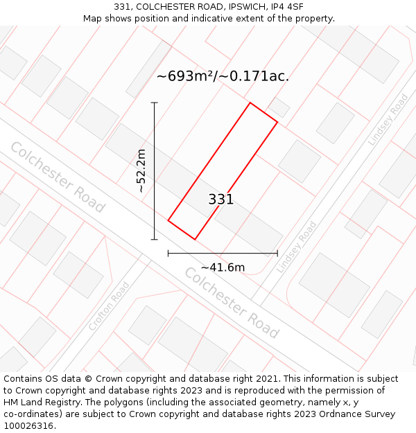 331, COLCHESTER ROAD, IPSWICH, IP4 4SF: Plot and title map