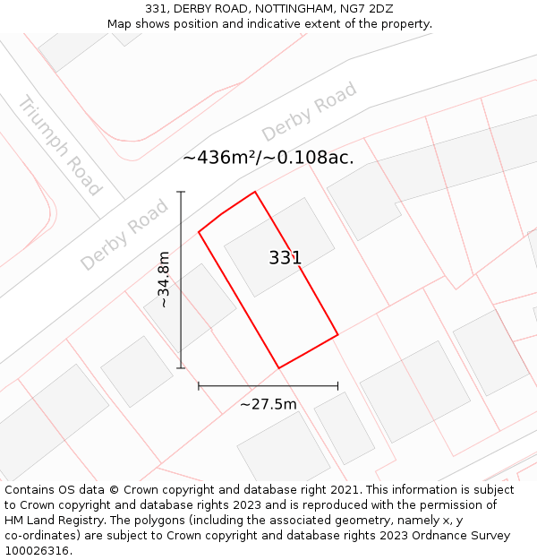 331, DERBY ROAD, NOTTINGHAM, NG7 2DZ: Plot and title map