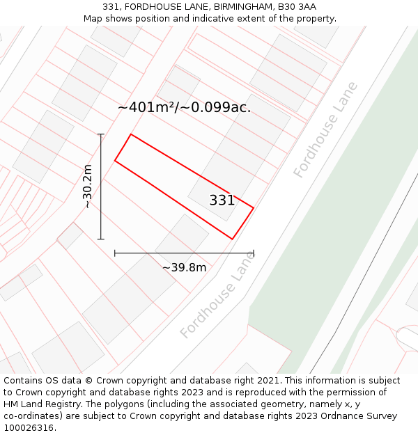 331, FORDHOUSE LANE, BIRMINGHAM, B30 3AA: Plot and title map