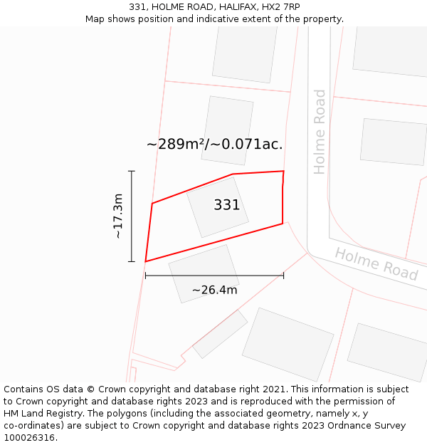 331, HOLME ROAD, HALIFAX, HX2 7RP: Plot and title map