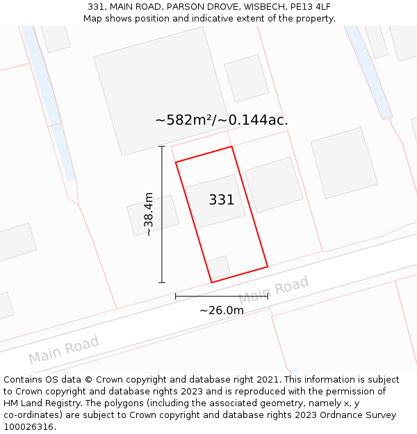 331, MAIN ROAD, PARSON DROVE, WISBECH, PE13 4LF: Plot and title map