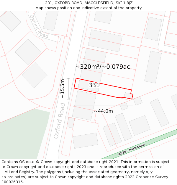 331, OXFORD ROAD, MACCLESFIELD, SK11 8JZ: Plot and title map