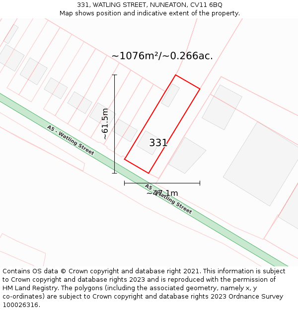 331, WATLING STREET, NUNEATON, CV11 6BQ: Plot and title map