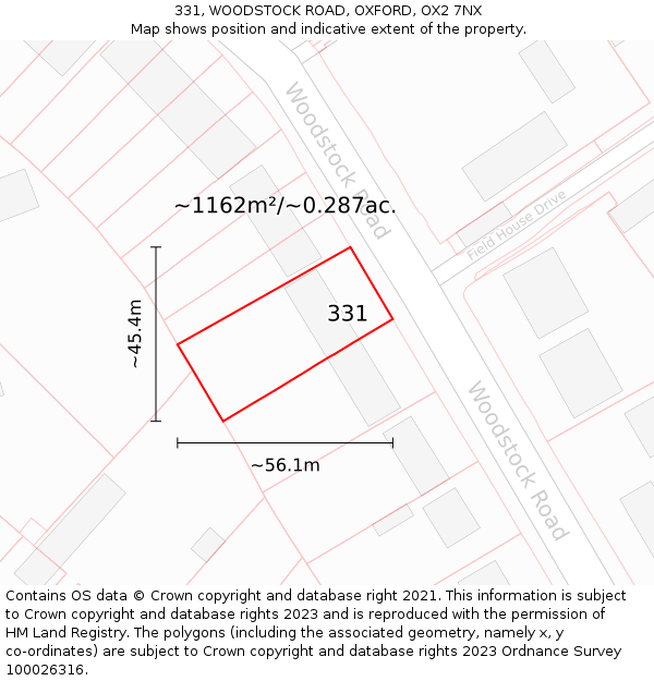 331, WOODSTOCK ROAD, OXFORD, OX2 7NX: Plot and title map