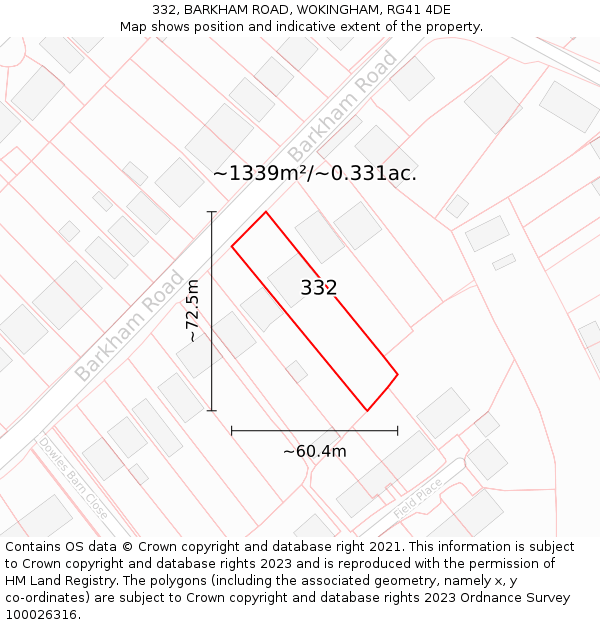 332, BARKHAM ROAD, WOKINGHAM, RG41 4DE: Plot and title map