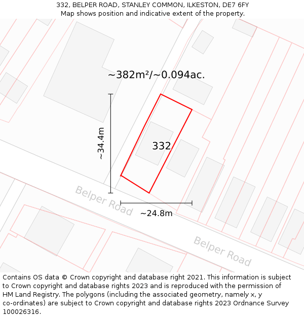 332, BELPER ROAD, STANLEY COMMON, ILKESTON, DE7 6FY: Plot and title map