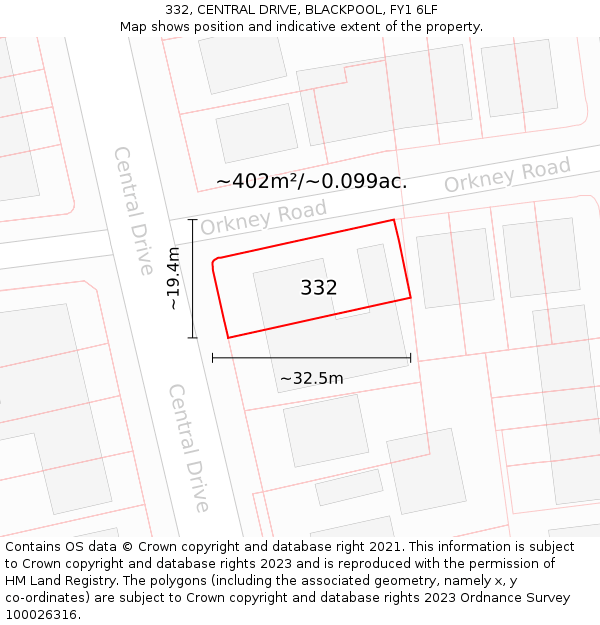 332, CENTRAL DRIVE, BLACKPOOL, FY1 6LF: Plot and title map