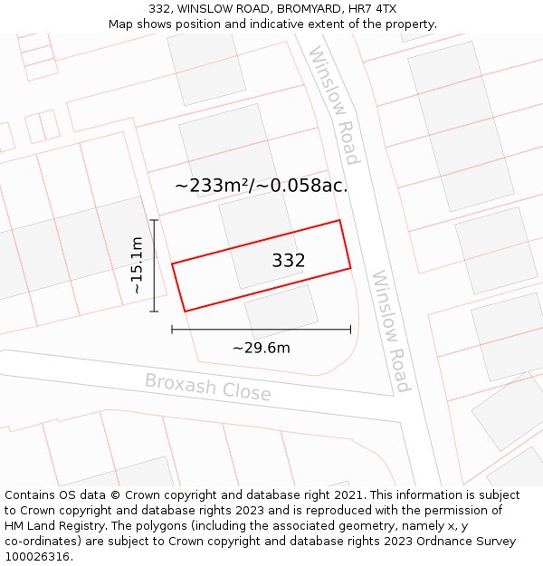 332, WINSLOW ROAD, BROMYARD, HR7 4TX: Plot and title map