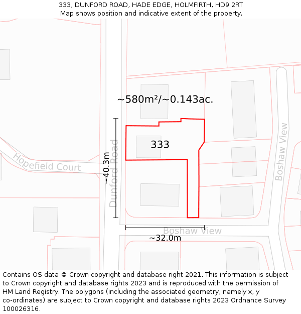 333, DUNFORD ROAD, HADE EDGE, HOLMFIRTH, HD9 2RT: Plot and title map