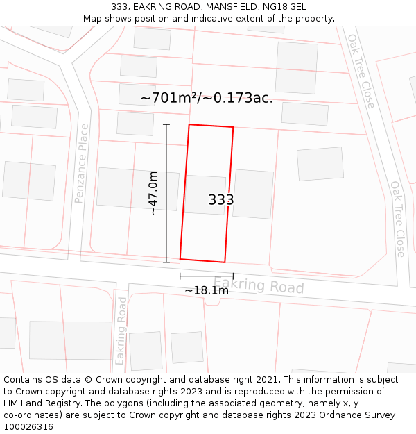 333, EAKRING ROAD, MANSFIELD, NG18 3EL: Plot and title map