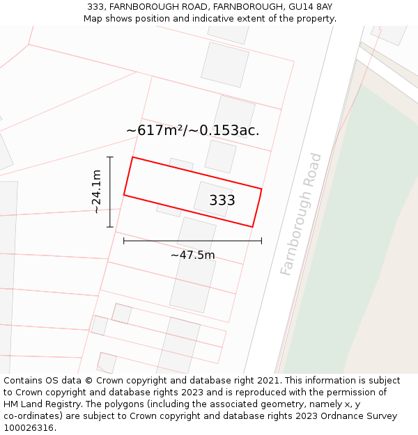 333, FARNBOROUGH ROAD, FARNBOROUGH, GU14 8AY: Plot and title map