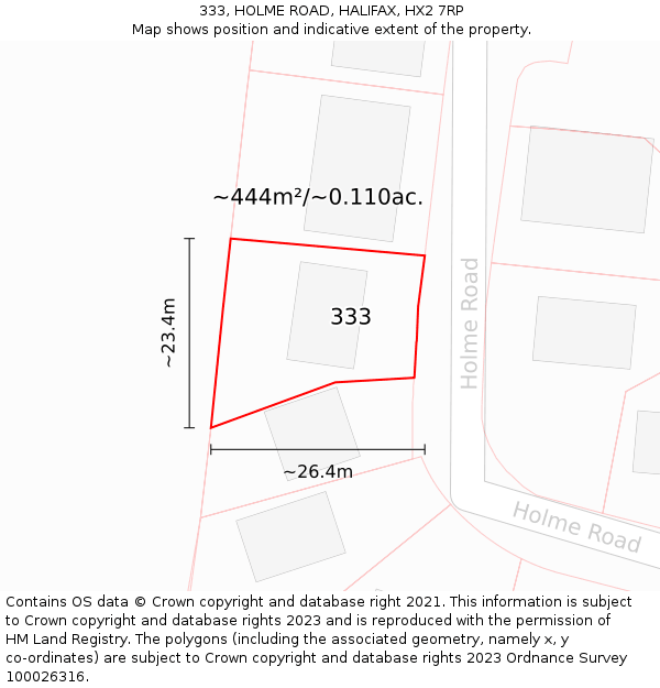 333, HOLME ROAD, HALIFAX, HX2 7RP: Plot and title map