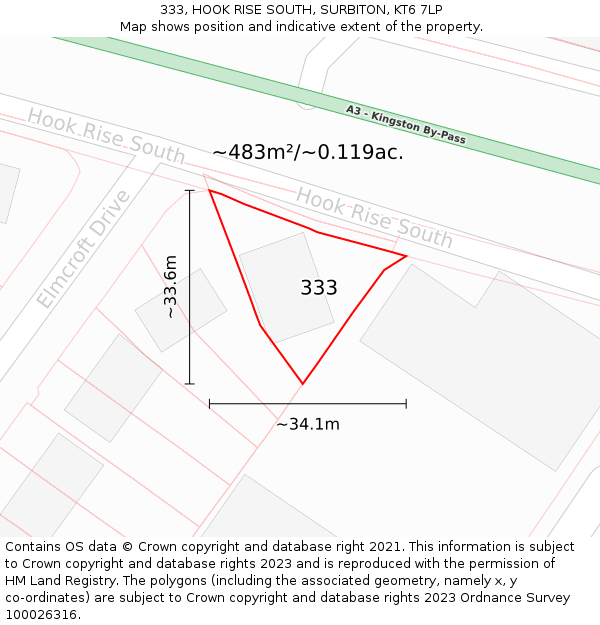 333, HOOK RISE SOUTH, SURBITON, KT6 7LP: Plot and title map