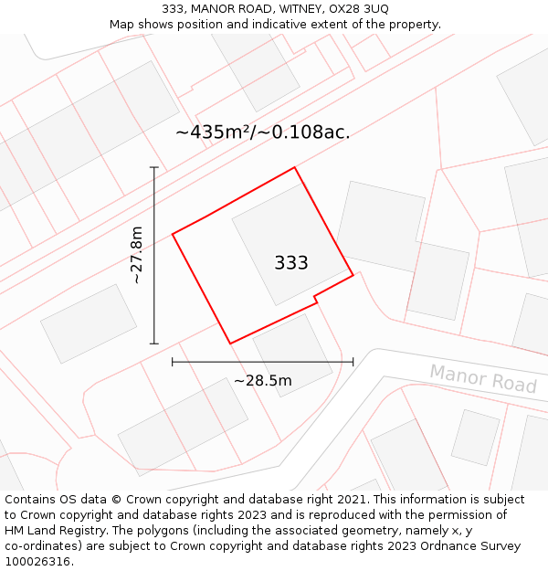 333, MANOR ROAD, WITNEY, OX28 3UQ: Plot and title map