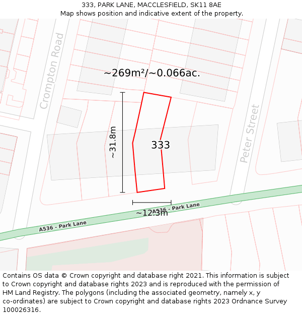 333, PARK LANE, MACCLESFIELD, SK11 8AE: Plot and title map