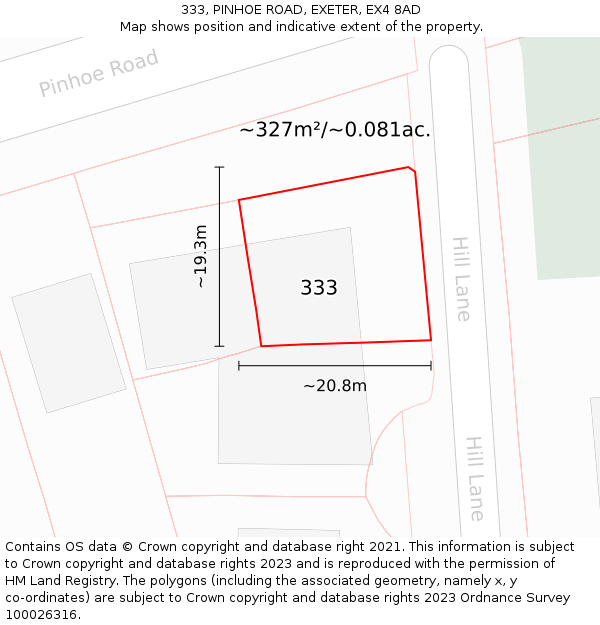 333, PINHOE ROAD, EXETER, EX4 8AD: Plot and title map