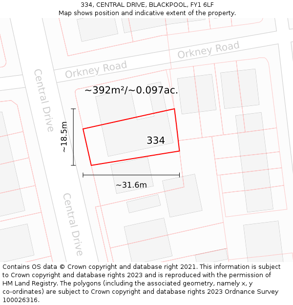 334, CENTRAL DRIVE, BLACKPOOL, FY1 6LF: Plot and title map