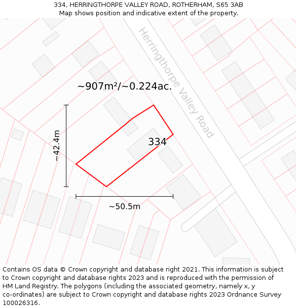 334, HERRINGTHORPE VALLEY ROAD, ROTHERHAM, S65 3AB: Plot and title map