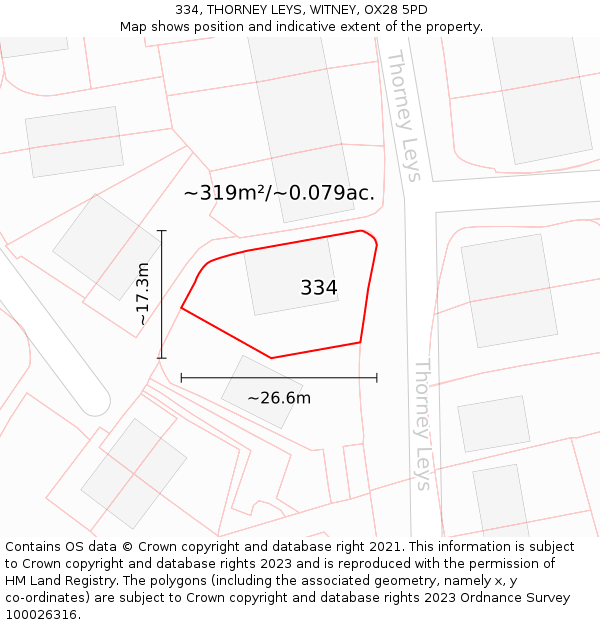 334, THORNEY LEYS, WITNEY, OX28 5PD: Plot and title map