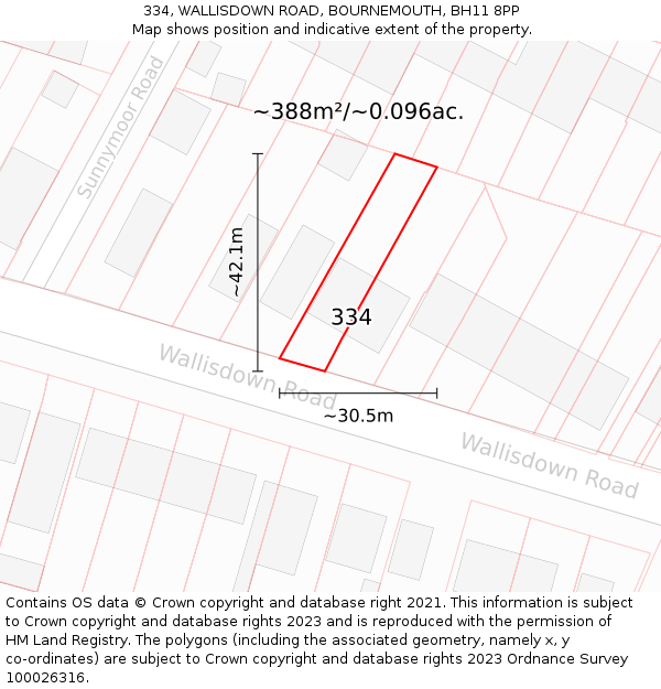 334, WALLISDOWN ROAD, BOURNEMOUTH, BH11 8PP: Plot and title map