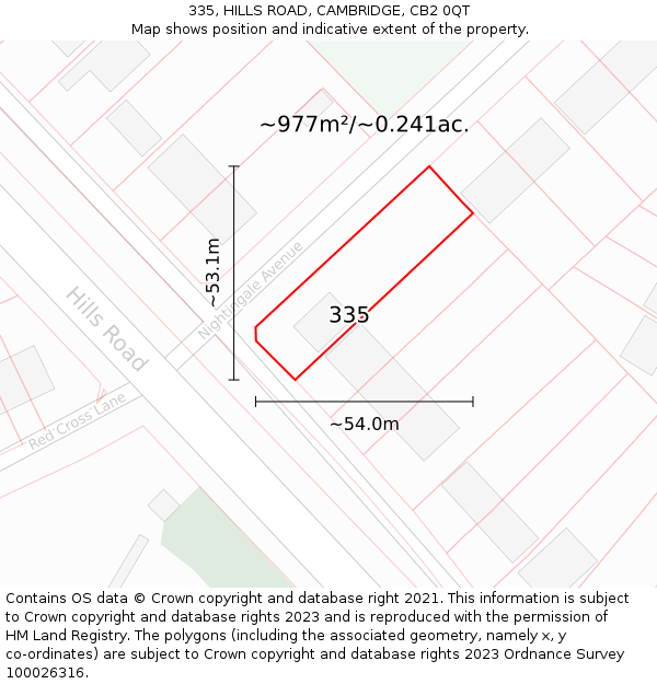 335, HILLS ROAD, CAMBRIDGE, CB2 0QT: Plot and title map