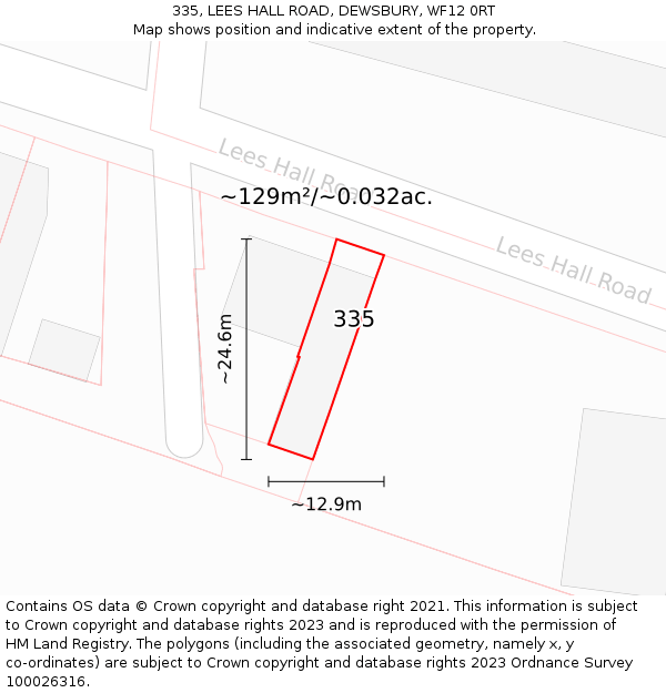 335, LEES HALL ROAD, DEWSBURY, WF12 0RT: Plot and title map