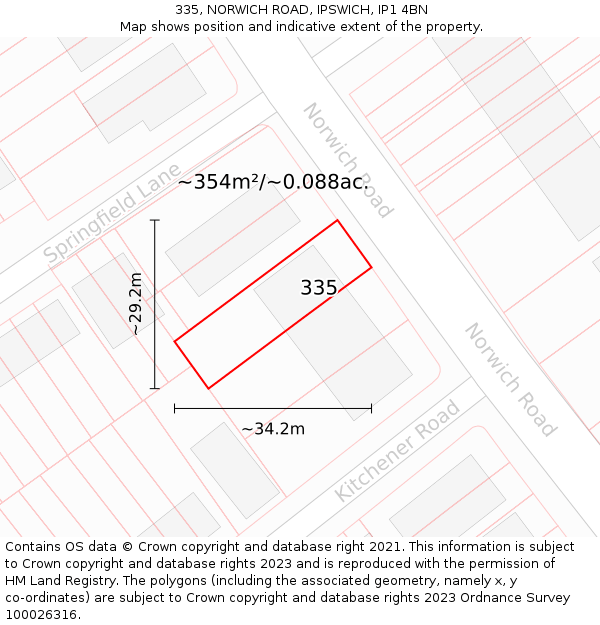 335, NORWICH ROAD, IPSWICH, IP1 4BN: Plot and title map