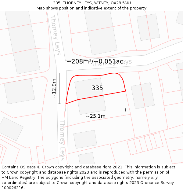 335, THORNEY LEYS, WITNEY, OX28 5NU: Plot and title map