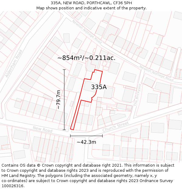 335A, NEW ROAD, PORTHCAWL, CF36 5PH: Plot and title map