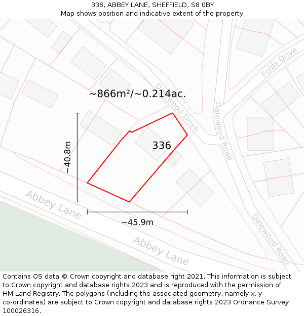 336, ABBEY LANE, SHEFFIELD, S8 0BY: Plot and title map