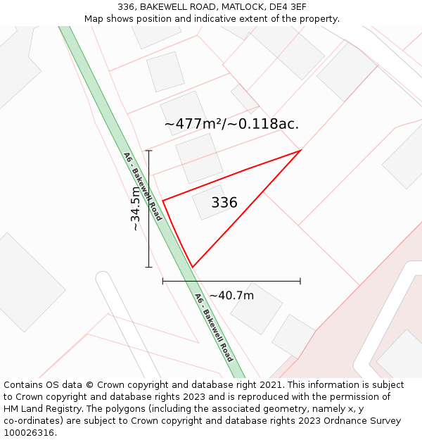 336, BAKEWELL ROAD, MATLOCK, DE4 3EF: Plot and title map