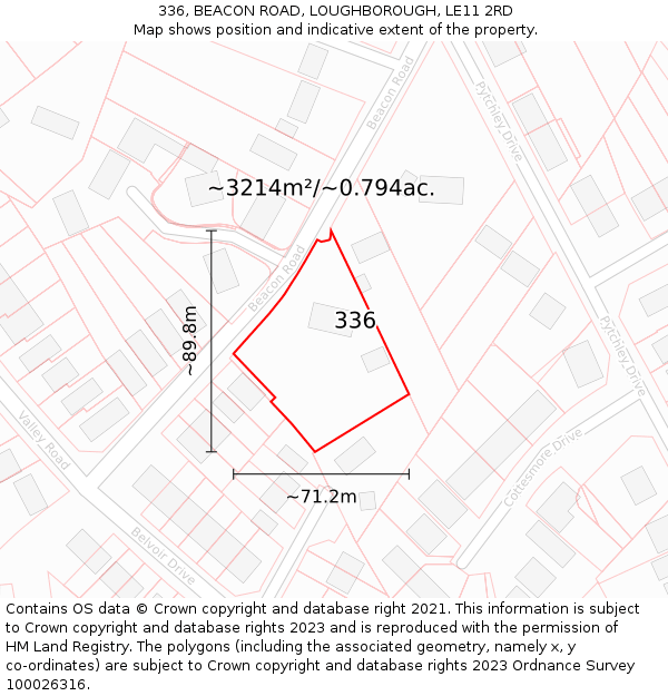 336, BEACON ROAD, LOUGHBOROUGH, LE11 2RD: Plot and title map