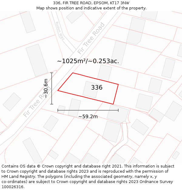 336, FIR TREE ROAD, EPSOM, KT17 3NW: Plot and title map