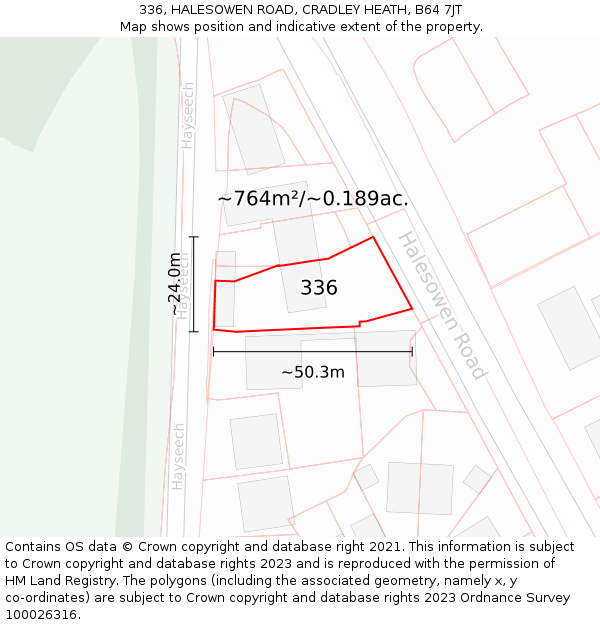 336, HALESOWEN ROAD, CRADLEY HEATH, B64 7JT: Plot and title map