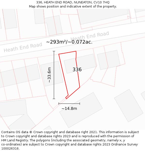 336, HEATH END ROAD, NUNEATON, CV10 7HQ: Plot and title map